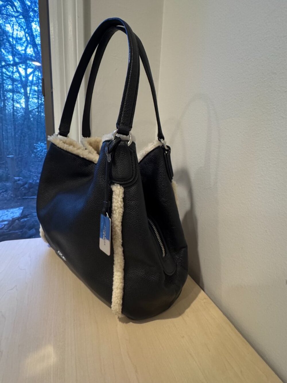 Coach Edie 31 Shoulder Bag β Black Leather & Shearling β CBV38 π₯ - Picture 2 of 16